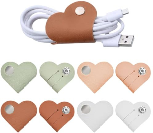 Paquet de 8 organisateurs en cuir Love, attaches de câble en cuir PU, organisateur de câbles réutilisables, ruban en cuir pour écouteurs et organisateur de câbles de chargement USB