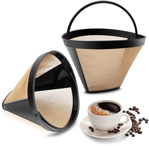 Gold Coffee Filter Reusable - #4 Cone Filter Replacement for Cuisinart / Ninja Coffee Machines - Pack of 2