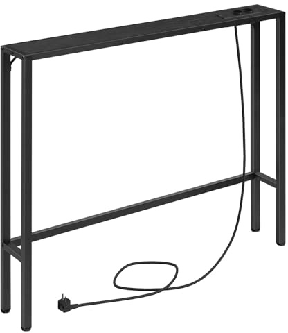 MAHANCRIS 100 cm konsolbord, entrékonsol med eluttag och USB-portar, smalt soffbord för soffa, korridor, för vardagsrum, sovrum, korridor, svart ACTBK968UE01