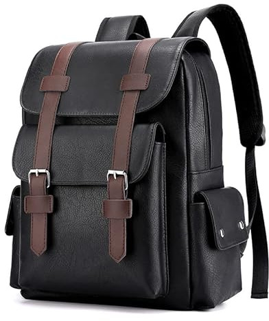 LSDZHK Backpack, Large capacity soft PU quality bag leisure schoolbag computer travel