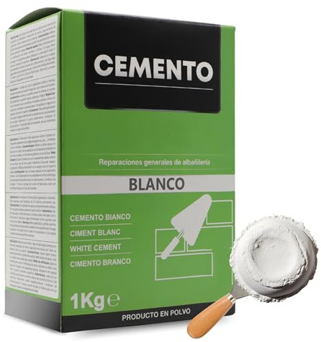 TECHZOCO Cemento blanco en polvo, Preparado de cemento, Producto en polvo, Indicado para reparaciones rápidas de albañilería, Uso interior y exterior, Color Blanco, Contiene 1 Kg