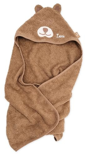 wunderwunsch Jollein Kapuzenhandtuch Baby als Geschenk zur Geburt, personalisiert mit Wunschnamen, Babyhandtuch, Babytuch, Bademantel für Babies, individualisiert mit Namen (Bär, mit Name)