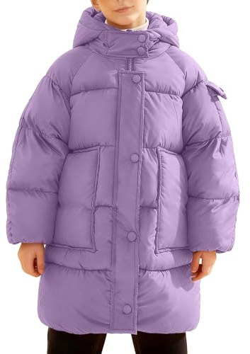 Manteaux d'hiver pour filles - Manteau long à capuche en duvet épais et chaud - Veste d'extérieur pour temps froid - Confortable et coupe-vent, 07#_Violet, 6-7 ans