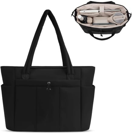 Ecofocet Bolso Tote Mujer, Bolso de Hombro Grande con 8 Bolsillos y Compartimento Portátil 15.6, Bolso Shopper Mujer, Bolsa Acolchado Grande para Trabajo Universidad Escuela Viajes y Gimnasio