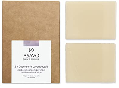 ASAVO Premium Lavendelseife, handgemachte BIO Seife, Naturseife mit Karitébutter & natürlichem Lavendelöl, vegan, 2x95g