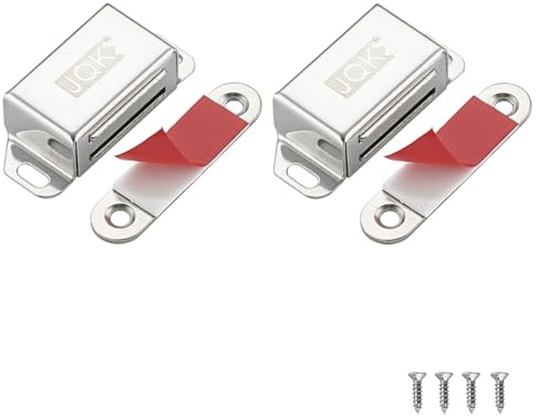 JQK Magnetic Door Catch, Heavy Duty Magnet Latch Cabinet Catches for Cabinets Shutter Closet Furniture Door, Stainless Steel 30 lbs Silver (2 Pack), CC101-P2