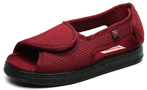 Nwarmsouth Scarpe Edema diabetiche Larghe,Sandali gonfiore Piedi Regolabili, Scarpe Riabilitazione Pollice valgo-41_ Rosso Vino,Diabetiche Edema Scarpe gonfiabili