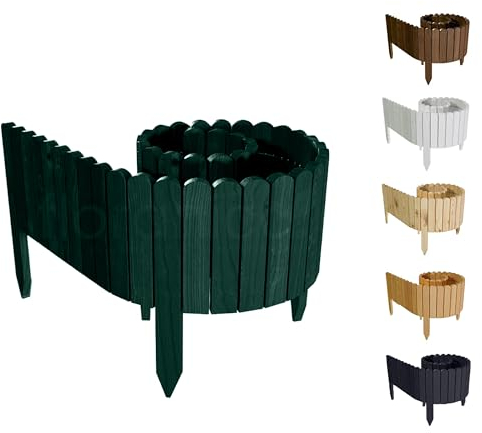Floranica Rollborder Recinzione in legno flessibile 200 x 30 cm Verde Legno di pino Bordatura aiuole prato Staccionata in legno Decorazione da giardino per frutteti Palizzata