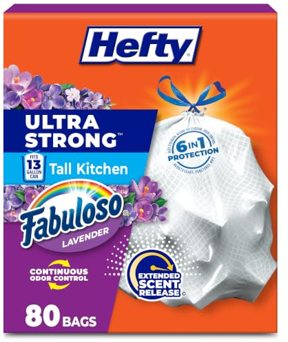 Hefty Ultra Strong 13 Gal Kitchen Trash Bags, Fabuloso Lavender, 80ct