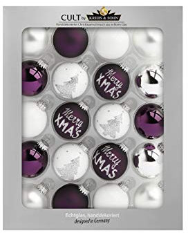 Krebs & Sohn 20er Set Glaskugeln - Weihnachtsbaumschmuck zum Aufhängen - Christbaumkugeln - Weiß, Lila, Silber