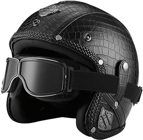 EBAYIN Brain - Cap Casque Bol Retro Harley Moto Demi Casque Jet Casque 3/4 Casque Cruiser Chopper Scooter SéCurité Anti-Collision Casque Dot+ECE Open-Face Helmet,A-XL=（61~62cm）