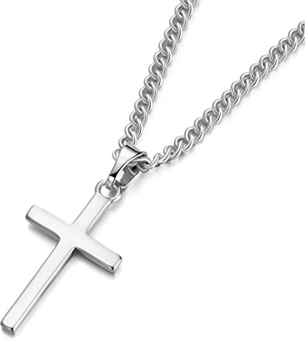 DOKIA Cross Necklace Men - Cross Pendant Stainless Steel Cross Necklace for Women, Simple Men Silver O Chain (45/55+ 5cm), Christmas Birthady Religious Gifts for Boy Girls