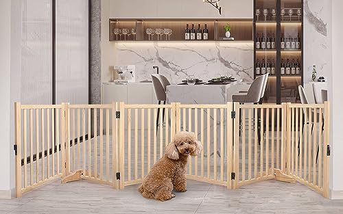 YOCAN Paint-Free Wooden Freestanding Dog Gates for The House,Doorways, Stairs,Wood Dog Fences Indoor Pet Gate,Step Over Fence-6 Panel H:23”