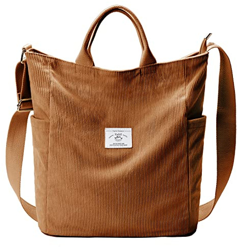 KALIDI Corduroy Hobo Bag Totes Bag Handbag Crossbody Bag Large Capacity Shoulder Bags with Zipper for Women Ladies Girls School,College,Shopping,Work