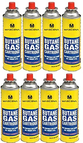 MAECENA Butane Gas Canisters (Pack of 8) Universal Fit for Camping Stoves, BBQs, Heaters, Blow Torchs & More – Lightweight, Leak-Proof, High-Efficiency Fuel Bottles for Outdoor Use