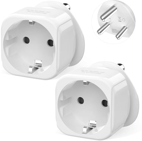 Uppsättning av 2 Sydafrika reseadapter typ M, EU till SA uttagsadapter (max 4 000 W/16 A), universell resekontakt för södra Africa, Namibia, Botswana, Lesotho, Eswatini, Sri Lanka & Ghana, vit