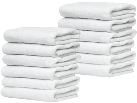 Terry Towelling Nappies for Newborn Babies.(Pack of 12) 100% Cotton White Terrie Burp Towel Diapers, Wipes, Baby Washable Cleaning Cloth, Reusable, High Absorbent, Super Soft.