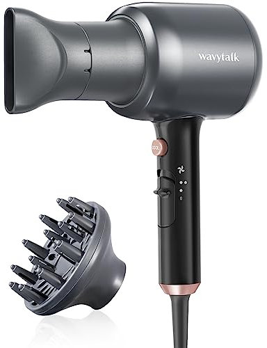 Wavytalk Asciugacapelli Professionale Gray Ionico, Potenza 2200W, phone per capelli con Diffusore e Concentratore, 3 Temperature, 2 Velocita