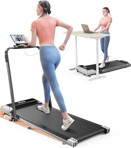 Toputure Cinta de Correr Plegable, 7% Inclinación, 2.5HP Walking Pad para Debajo del Escritorio, 4 en 1 Cinta de Correr Eléctrica para Hogar/Oficina, Control Remoto Magnético, 12 km/h, App
