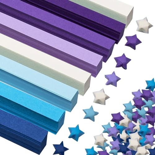 Realand 2700 fogli di carta per origami a forma di stella, blu + viola, sfumato a tinta unita, strisce a forma di stella, double face, decorazione di carta pieghevole per fai da te