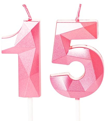 Födelsedagsljus för tårta, nummer ljus rosa, grattis på födelsedagen ljus födelsedag tårta ljus tårtdekoration för barn pojkar födelsedag bröllop företag årsdag tårtdekorationer (rosa, 15)