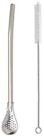 Strohhalm mit Löffel, Mate Bombilla, gefilterter Löffel, Strohhalm, Sieb, Rührer, Edelstahl-Trinkhalme mit Filterlöffel, loser Tee und Rühren, Teestrohhalme mit Reinigungsbürste