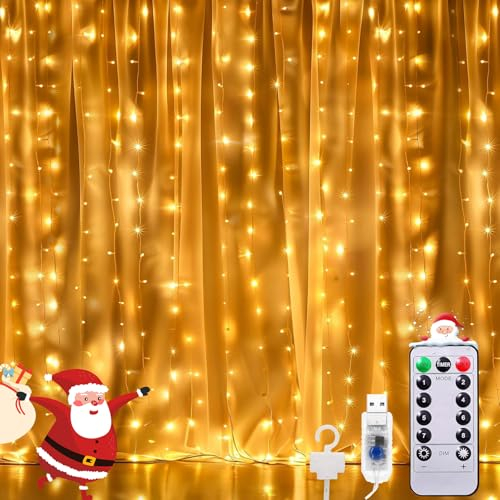 Tceapoo LED Lichtervorhang 3x2m, 8 Modi LED Lichterkette Vorhang Lichtervorhang Warmweiß für Innen & Außen Deko, USB Lichterkette Innen für Zimmer,Hochzeit,Party,Balkon,Weihnachten (Warmweiß) (3x2m)