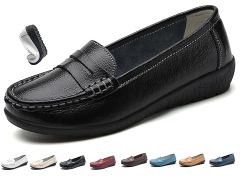 Mocassins en cuir respirant pour femme, mocassins plats confortables, mocassins orthopédiques classiques en cuir pour femme