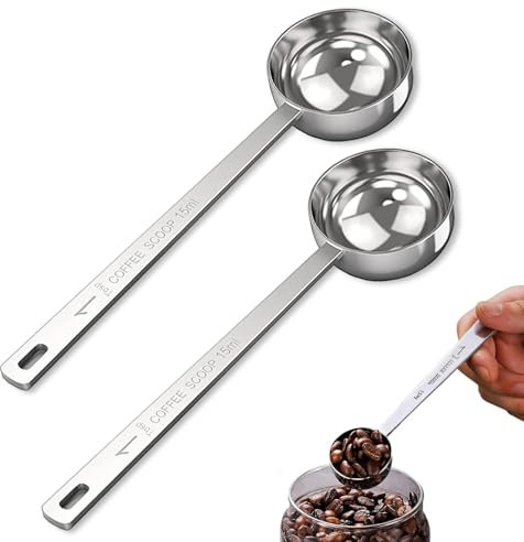 Cucchiaini da caffè, 2 cucchiaini dosatori in acciaio inox, 15 ml, cucchiaio da caffè, manico lungo, cucchiaio dosatore per caffè macinato, latte Brewin