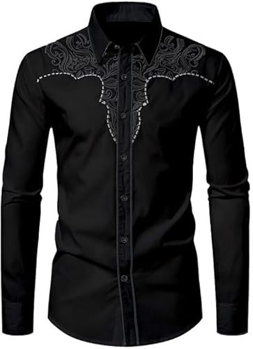 WAIDFU Västerländsk cowboyskjorta för män Casual Button Down Långärmad broderade skjortor