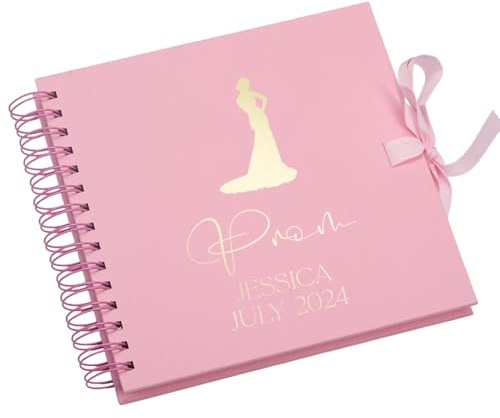 Personalised Prom Memory Book for Girls, Spiral Bound Kraft Scrapbook, Metallic Foil Finish