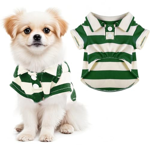 Camicia polo per cani con colletto a righe, abbigliamento estivo per cuccioli, con bottoni, per cani di taglia piccola e media, gatti, per ragazzi, ragazze, animali domestici (verde, M)