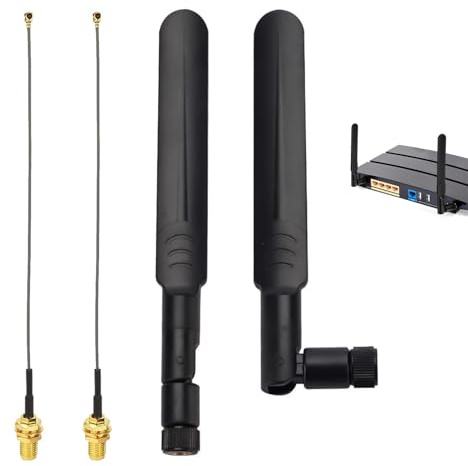2 Pièces Antenne WiFi RP SMA Double Bande 2.4GHz 5GHz 5.8GHz, Kit Antenne WiFi 8dBi Omnidirectionnelle pour Routeur, Caméra IP, Espace Sécurité, avec Câble Coaxial U.FL/IPEX vers RP-SMA