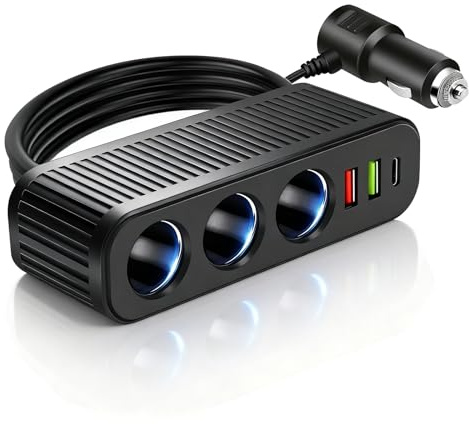 SUNNIFLY Adaptateur Allume Cigare, Prise Allume Cigare 12V, Chargeur de Voiture 120W avec 3 Prises+ 3.0 USB+3.1 USB + 1 Port PD pour Les Voitures 12V/24V
