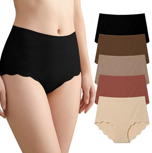 Hellomamma Seamless Knickers for Women Multipack: Mid High Waisted No VPL Underwear Stretchy Soft Full Briefs Panties Wave Edge for Ladies Daily Yoga Dance Fitness Regular & Plus Size