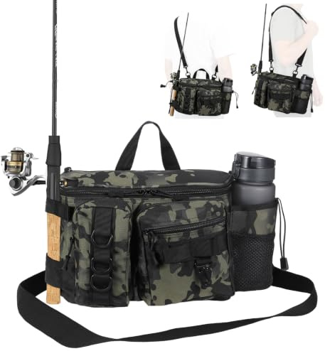 Bolsa de Pesca Bolsa de Aparejos de Pesca, Impermeable Mochila de Pesca Bolsas de Pesca de Gran Capacidad, Kit de Accesorios de Pesca al Aire Libre con Correas Ajustables para Pesca Senderismo Caza