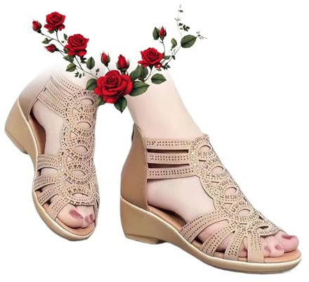 Sandali gladiatore da donna, con zeppa glitterata, punta aperta, con cerniera posteriore, comodi sandali eleganti per feste estive e abbigliamento casual, Oro, 38 EU