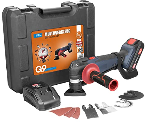 Güde 58516 MW 18-201-30K Multiwerkzeug (18V E³ Akkusystem, 2.0Ah Batterie, 3.0A Schnellladegerät, 27tlg. Zubehör Set)