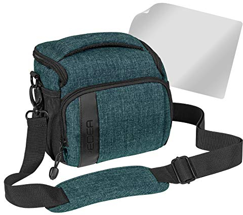 PEDEA DSLR-Kameratasche Fashion mit Displayschutzfolie für Canon EOS 5D 5D Mark II 400D 2000D / Nikon D60 D80 D90 D3100 D3200 D3300 D3400 D5300 D7100 / Pentax K 30 K 50 K 500, Gr. L petrol