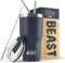 Beast Thermobecher 900 ml - Navy blau I Mehrweg Thermo Kaffeebecher To Go mit 2 Strohhalmen & Reinigungsbürste I Doppelwandiger Trinkbecher aus Edelstahl I Perfekt für Kaffee oder Eiskaffee I BPA-frei