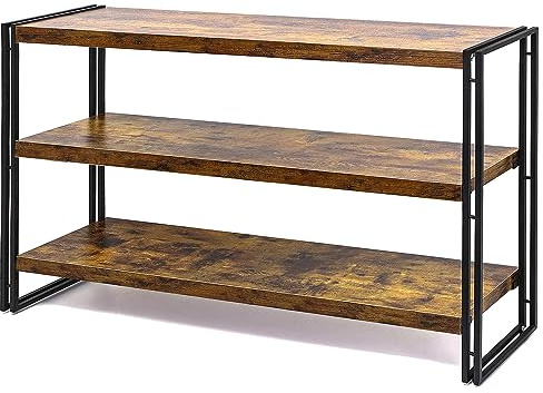 HCHQHS 3-Tier Rustic Wood and Metal Industrial Bookshelf for Home Office, Bedroom, Kitchen, Bathroom - 47in