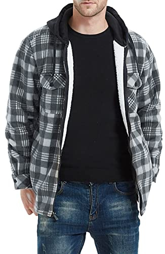 HULKAY Mens Long Sleeve Sherpa Fleece Flannel Shirts Button Down Berber Lined Shackets Warm Camp Shirts Plaid Jackets(Xb Black,L)