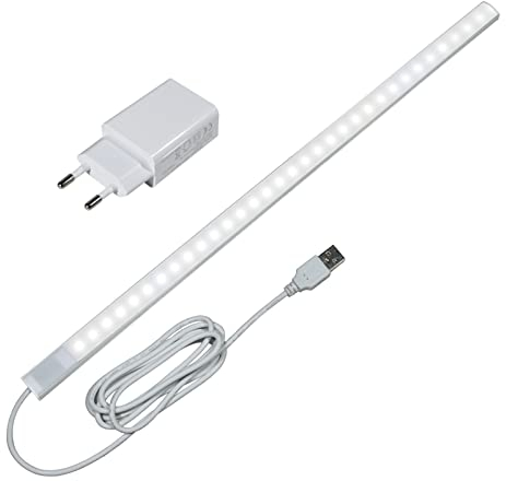 STBTECH 43cm Luz Bajo Mueble Cocina Con LED Sensor Movimiento de la Mano, Regulable Lámpara LED Luz Armario con Cable y Fuente de Alimentación USB, Funciona con 5V O 220V, Blanco Frío 6000K