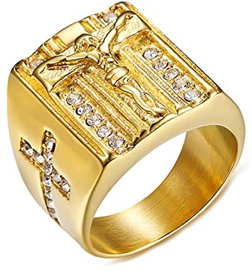 Bishilin Vänskapsring herr rostfritt stål, guld ring personlig Jesus kors med zirkonia partnerringar män ringar i bijouteri
