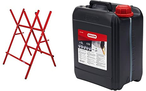 Oregon - Chevalet de Sciage en Acier, Repliable et Ajustable, Bûches de 27 cm de Large Maximum (584145) & Huile pour Chaîne et Guide-Chaîne de Tronçonneuse, 5 L (O10-4936)