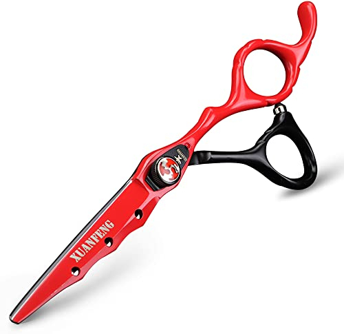 XUANFENG Forbici per capelli con vite elastica rossa, adatte per la famiglia o il barbiere, forbici professionali in acciaio 9cr18 da 6 pollici e forbici per sfoltire (forbici da taglio)