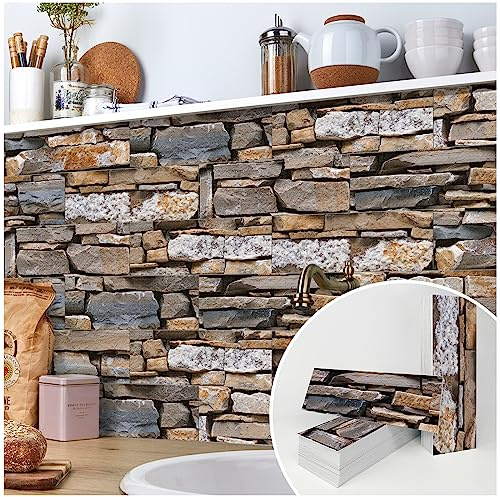 TUOKING 27-Pieces Stone Composite Subway Tiles Peel and Stick Backsplash 4x 12 PVC Self-Adhesive Matte Brick Texture Wall Tiles Stick on Kitchen Bathroom(LPM-17-27PCS)