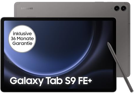 Samsung Galaxy Tab S9 FE+ Android-Tablet, 31,5 cm / 12,4 Zoll Display, 128 GB Speicher, Mit Stift (S Pen), Lange Akkulaufzeit, WiFi, Grau, Inkl. 36 Monate Herstellergarantie [Exklusiv bei Amazon]