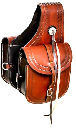 EQUIGEAR Western-Leder-Satteltasche für Pferde | Reitvergnügen Wanderritt geeignet für Reiten und Fassrennen | Satteltasche mit verstellbarem Riemen GRÖSSE: 10X10X3 SA-52