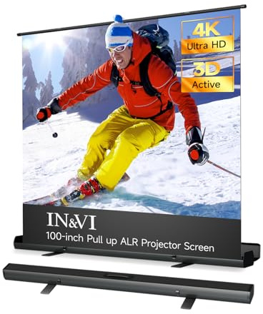 IN&VI ALR Tragbare Leinwand Beamer 100 Zoll Format 16:9,Hochziehbare Pull-Up Beamer Leinwand mit Ständer,Ideal für Heimkino, Innen-/Außenfilme